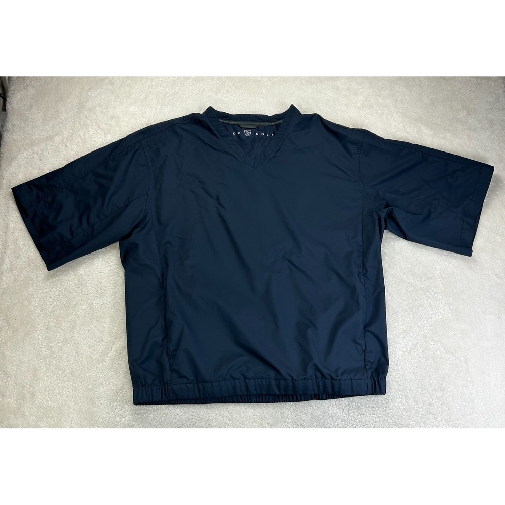 Nike Golf Wind-Breaker Short Sleeve Mens XL Blue Swoosh Logo V-Neck "Read"